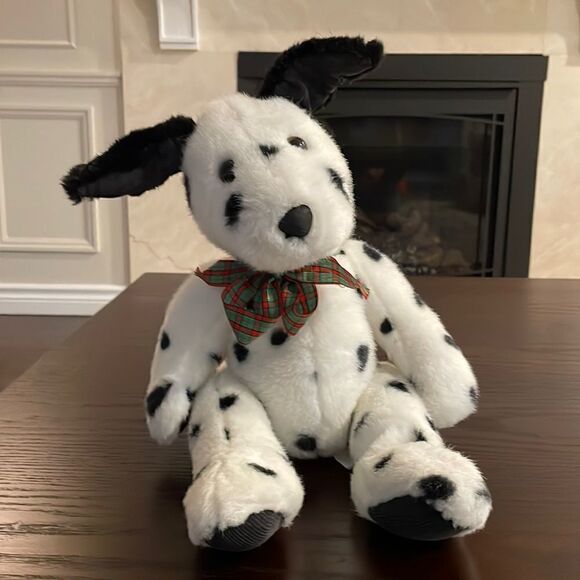 Beautiful Dalmatian Dog Stuffed Animal Corduroy Paw Pads with Red Green Plaid - Picture 1 of 9